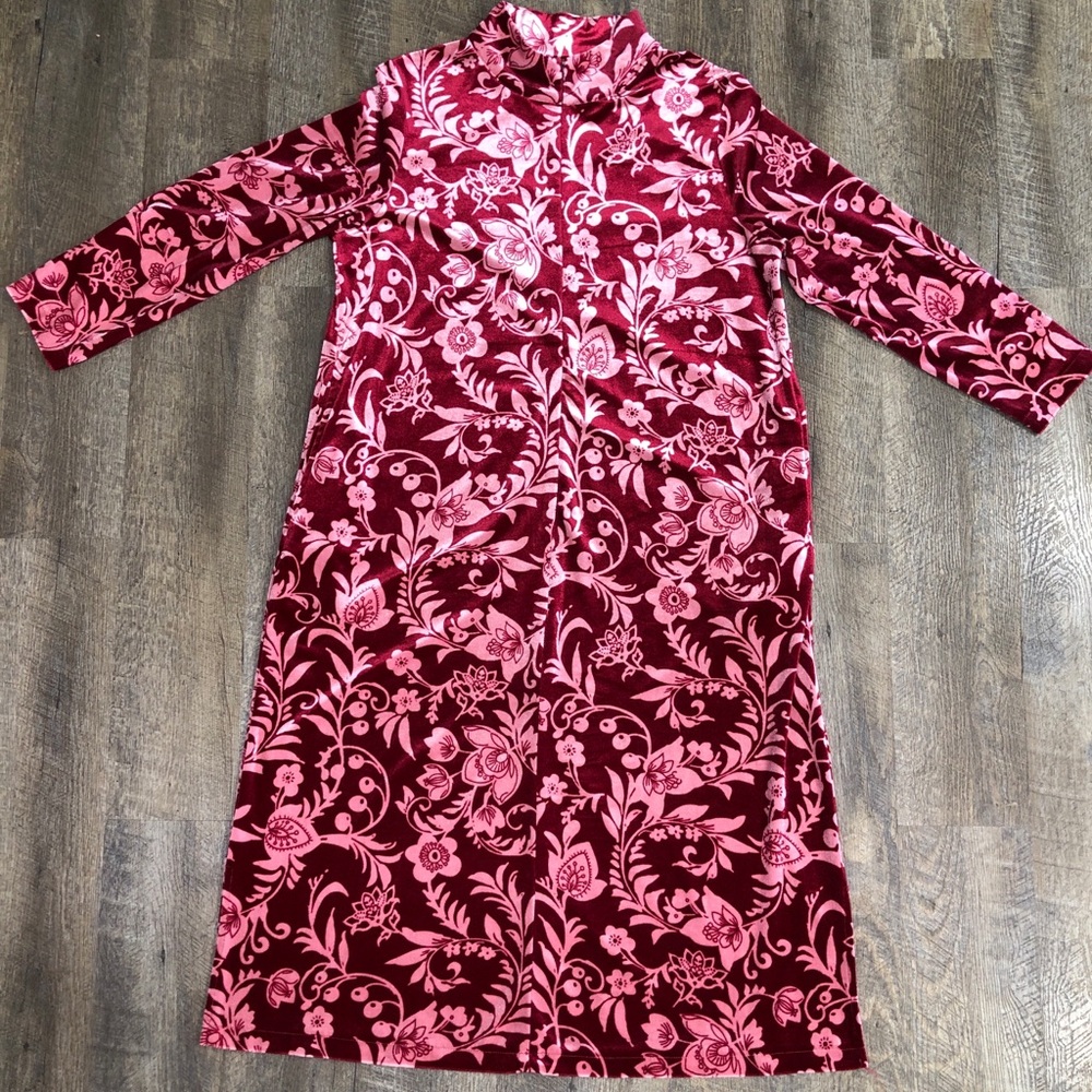Collections ETC Floral Velvet Velour House Coat